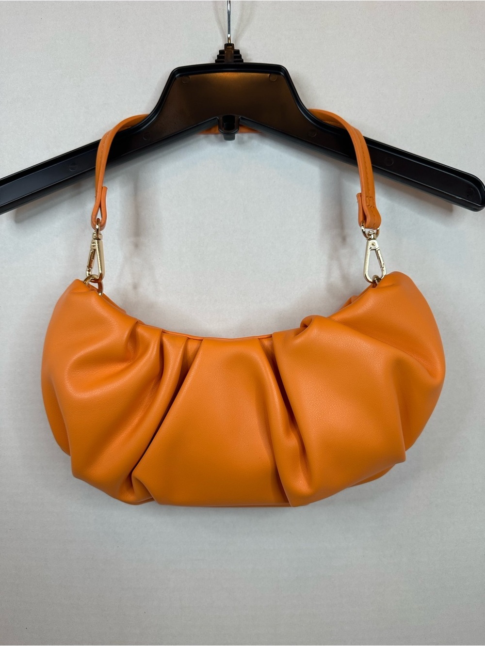 Ruched Orange Shoulder Bag with Gold Hardware - Women